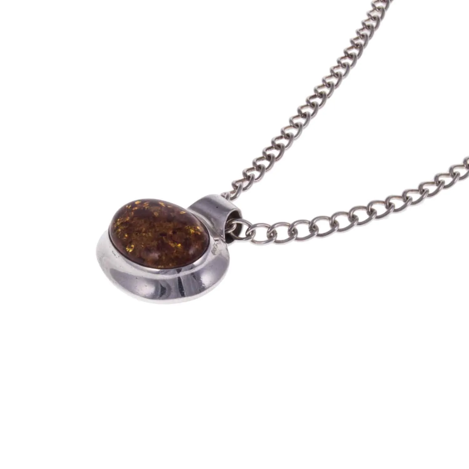 Minimalist Vintage Sterling Silver Amber Pendant and Chain