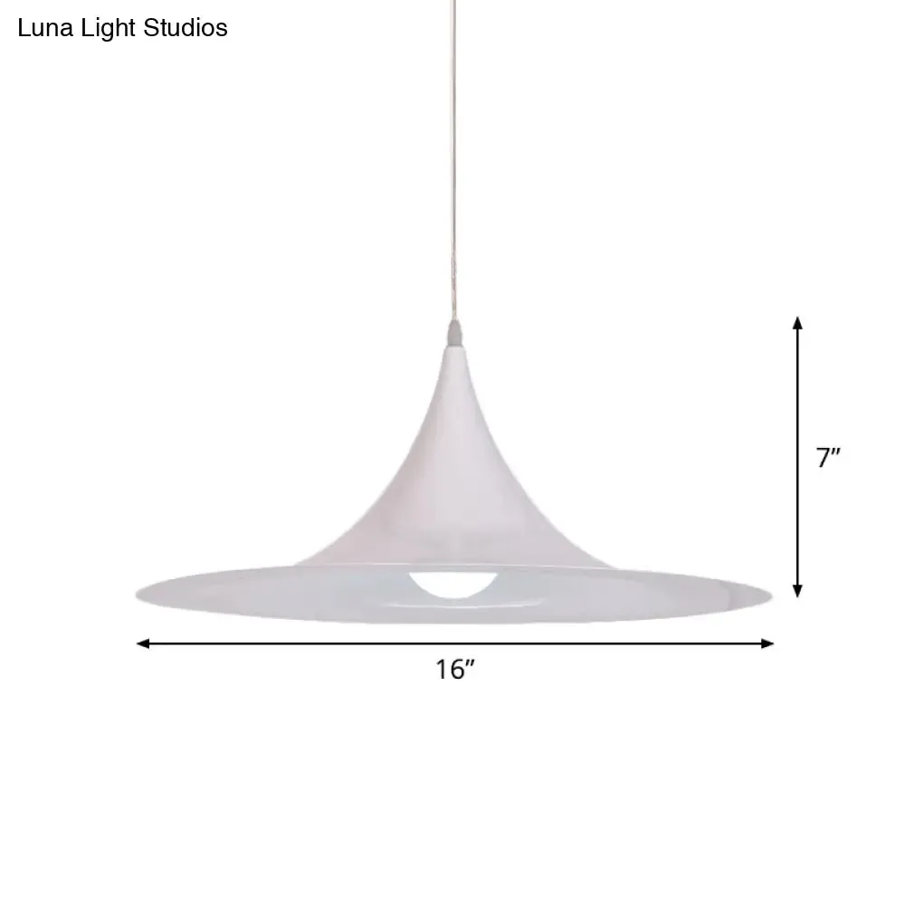 Minimalist White Trumpet Pendant Light – Aluminum 1 Bulb Hanging Ceiling Light for Dining Room