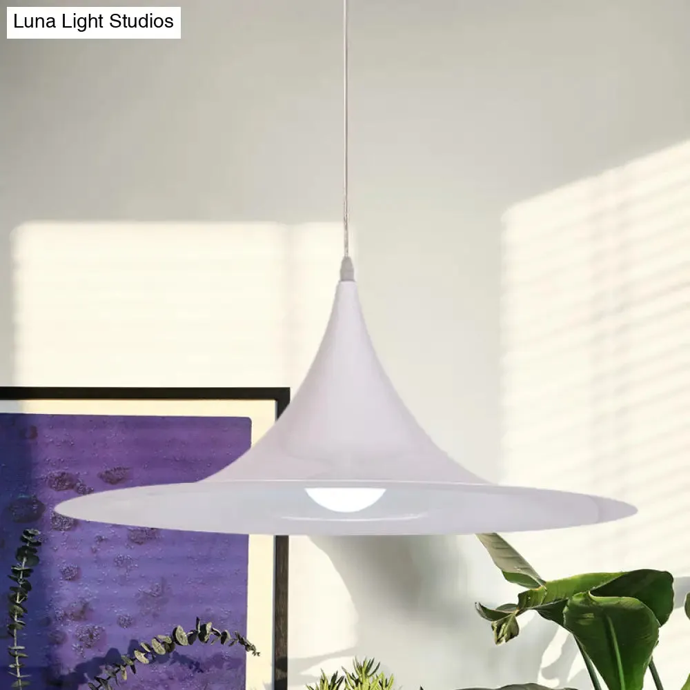 Minimalist White Trumpet Pendant Light – Aluminum 1 Bulb Hanging Ceiling Light for Dining Room
