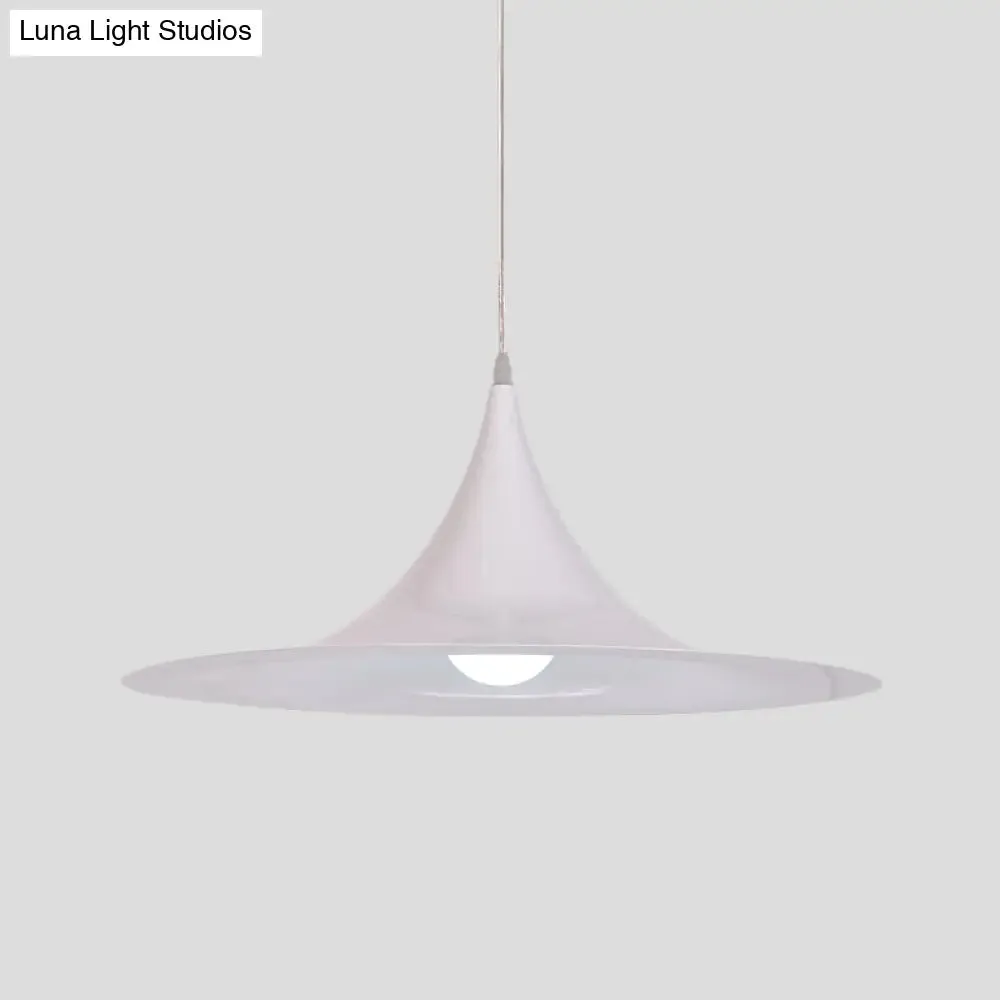 Minimalist White Trumpet Pendant Light – Aluminum 1 Bulb Hanging Ceiling Light for Dining Room