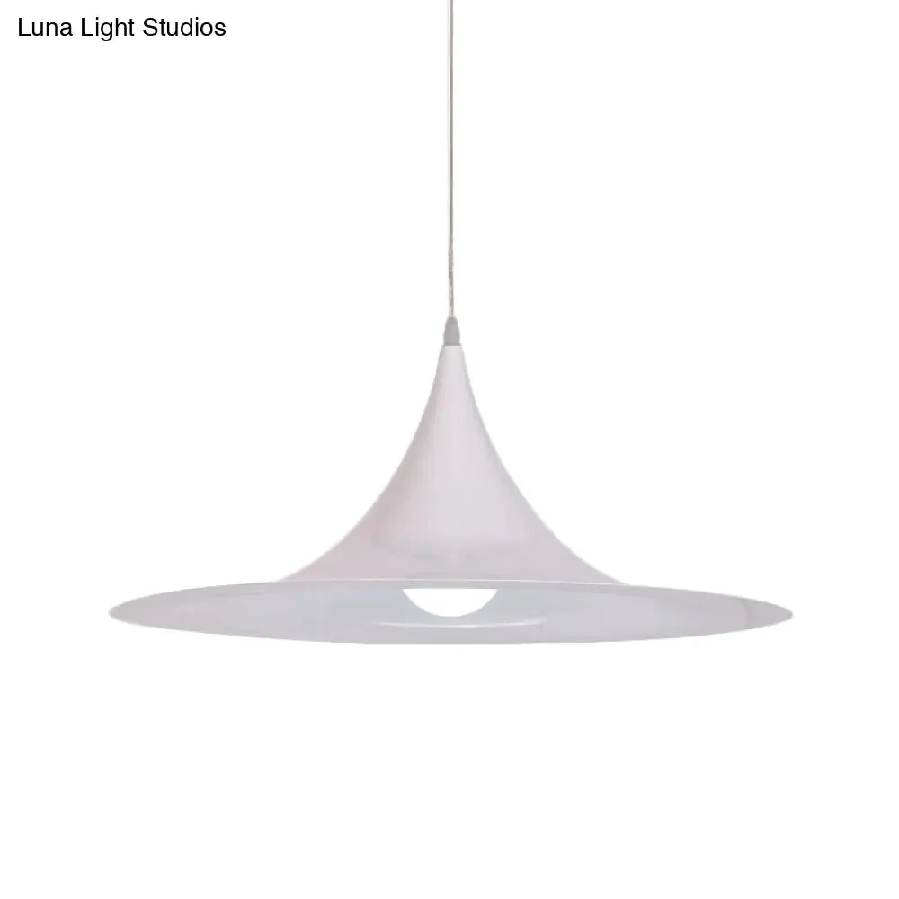 Minimalist White Trumpet Pendant Light – Aluminum 1 Bulb Hanging Ceiling Light for Dining Room