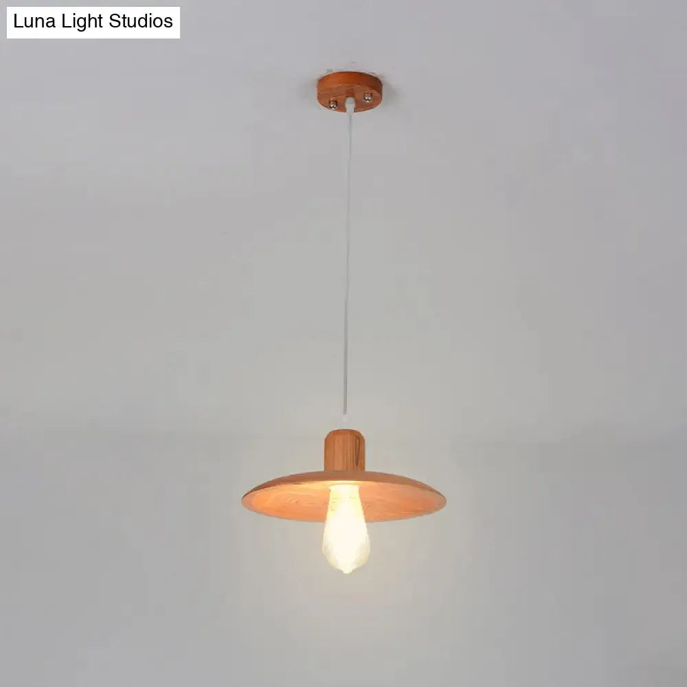 Minimalist Wood Disc Downlight Pendant Lamp - 1 Light, Beige/Orange Red, for Dining Room
