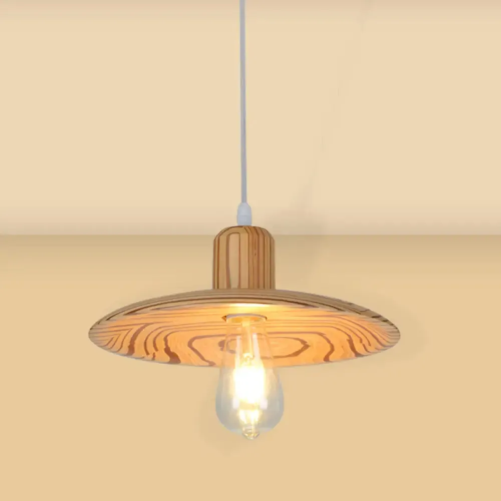 Minimalist Wood Disc Downlight Pendant Lamp - 1 Light, Beige/Orange Red, for Dining Room