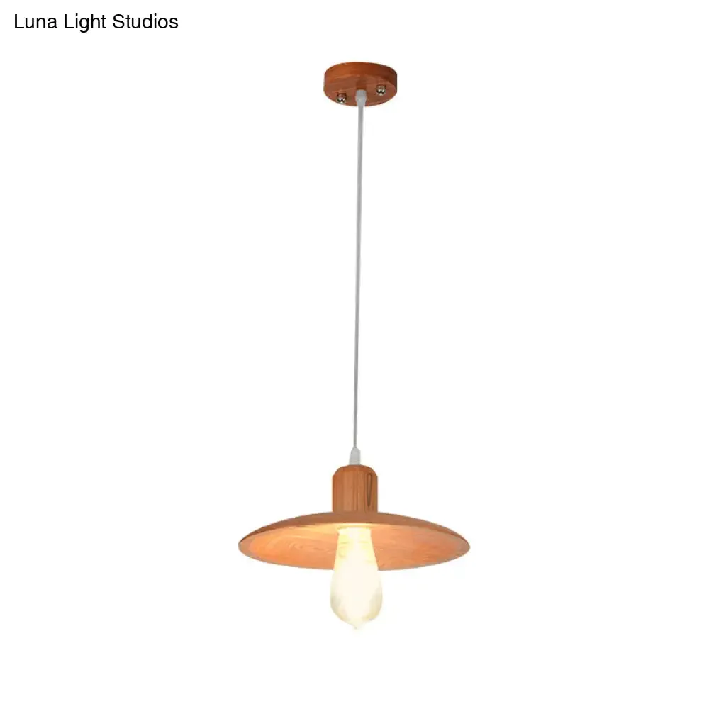 Minimalist Wood Disc Downlight Pendant Lamp - 1 Light, Beige/Orange Red, for Dining Room