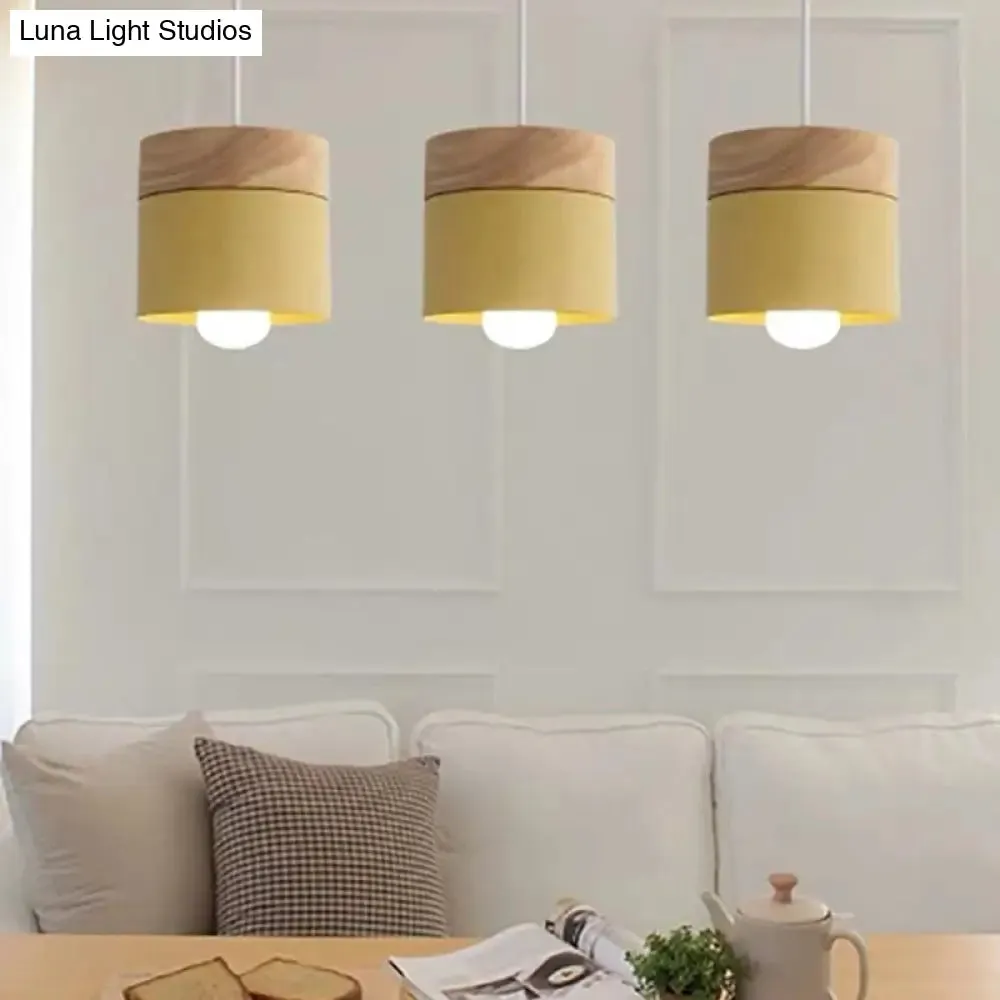Minimalist Wood Pendant Light Fixture with Cylindrical Metal Lamp Design - Perfect for Table