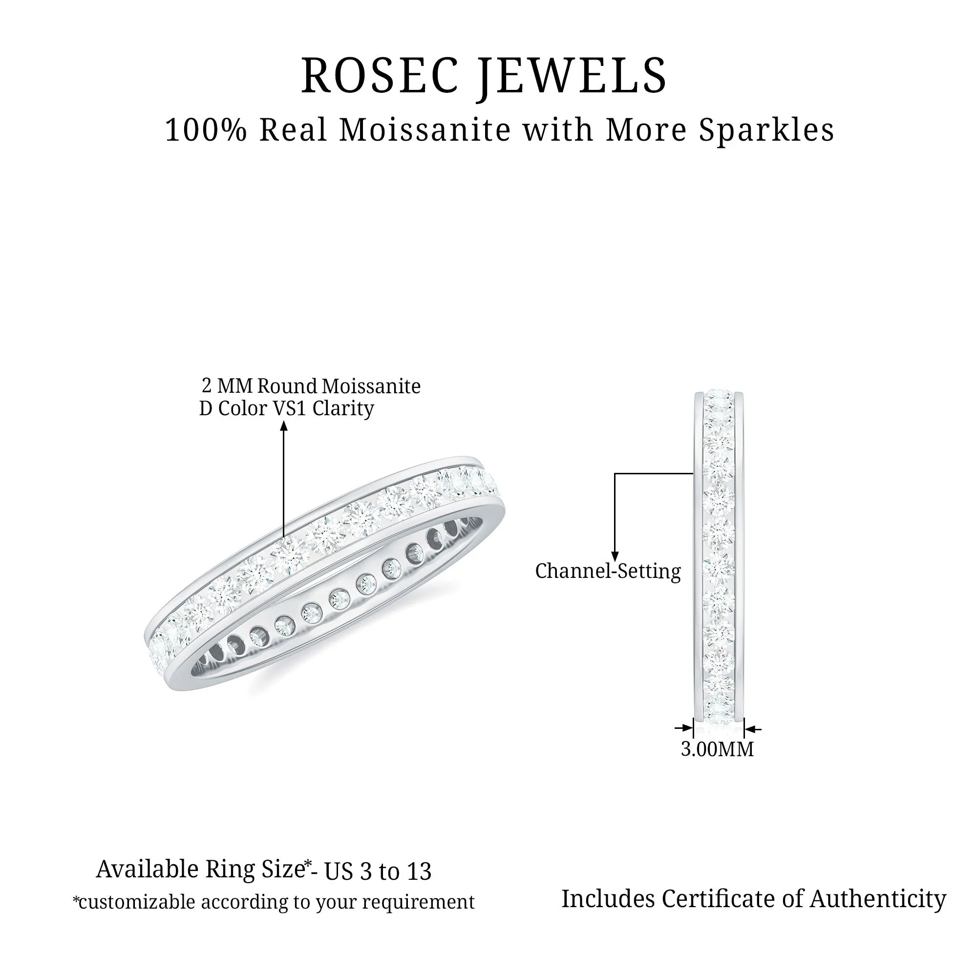 Moissanite Simple Full Eternity Band Ring