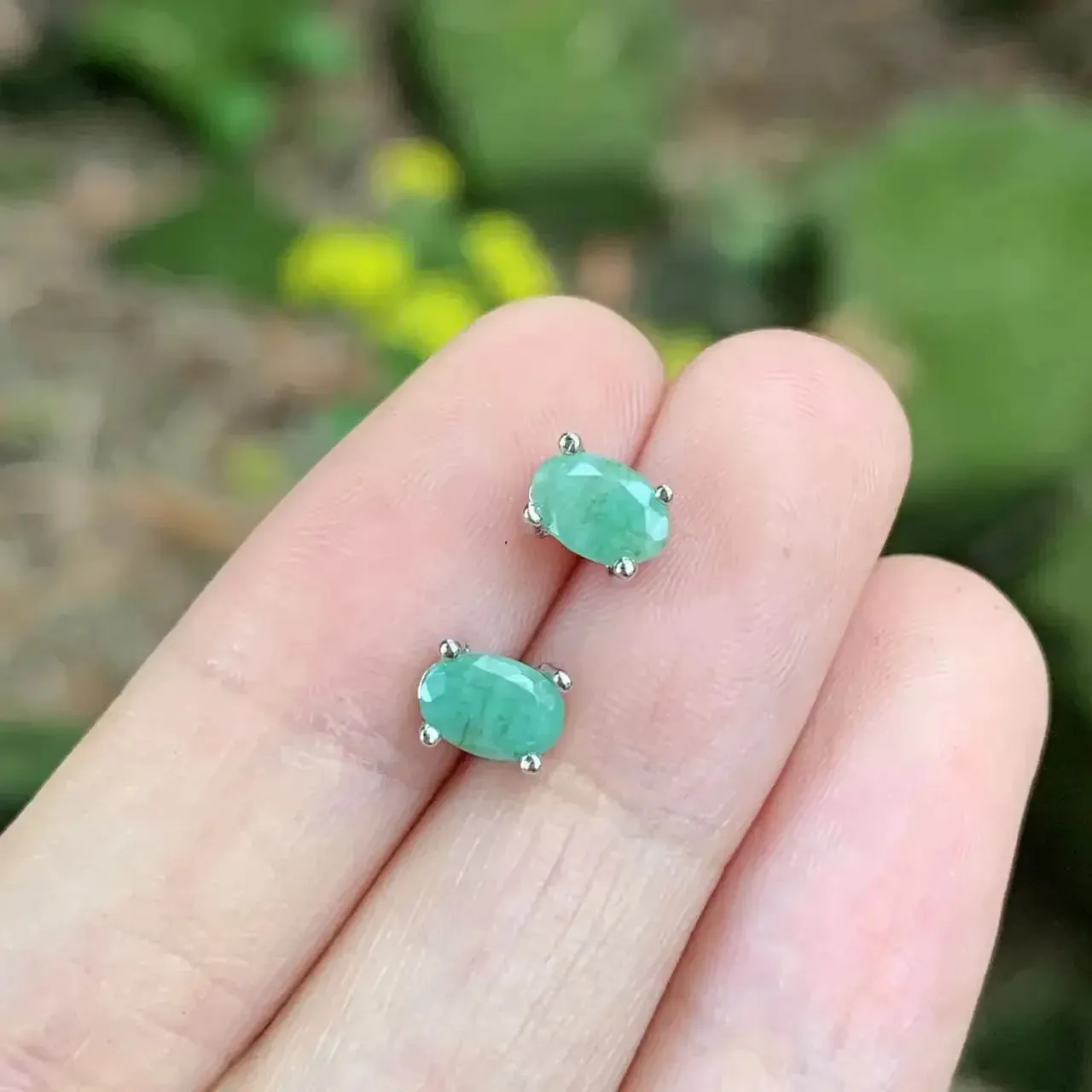 Natural Emerald Earrings 925 Silver Studs