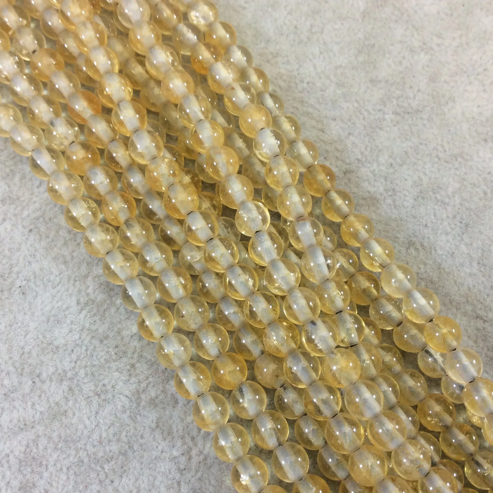 Natural Yellow Citrine Smooth Glossy Round/Ball Shaped Beads With 2mm Holes - 7.5" Strand- LARGE HOLE BEADS