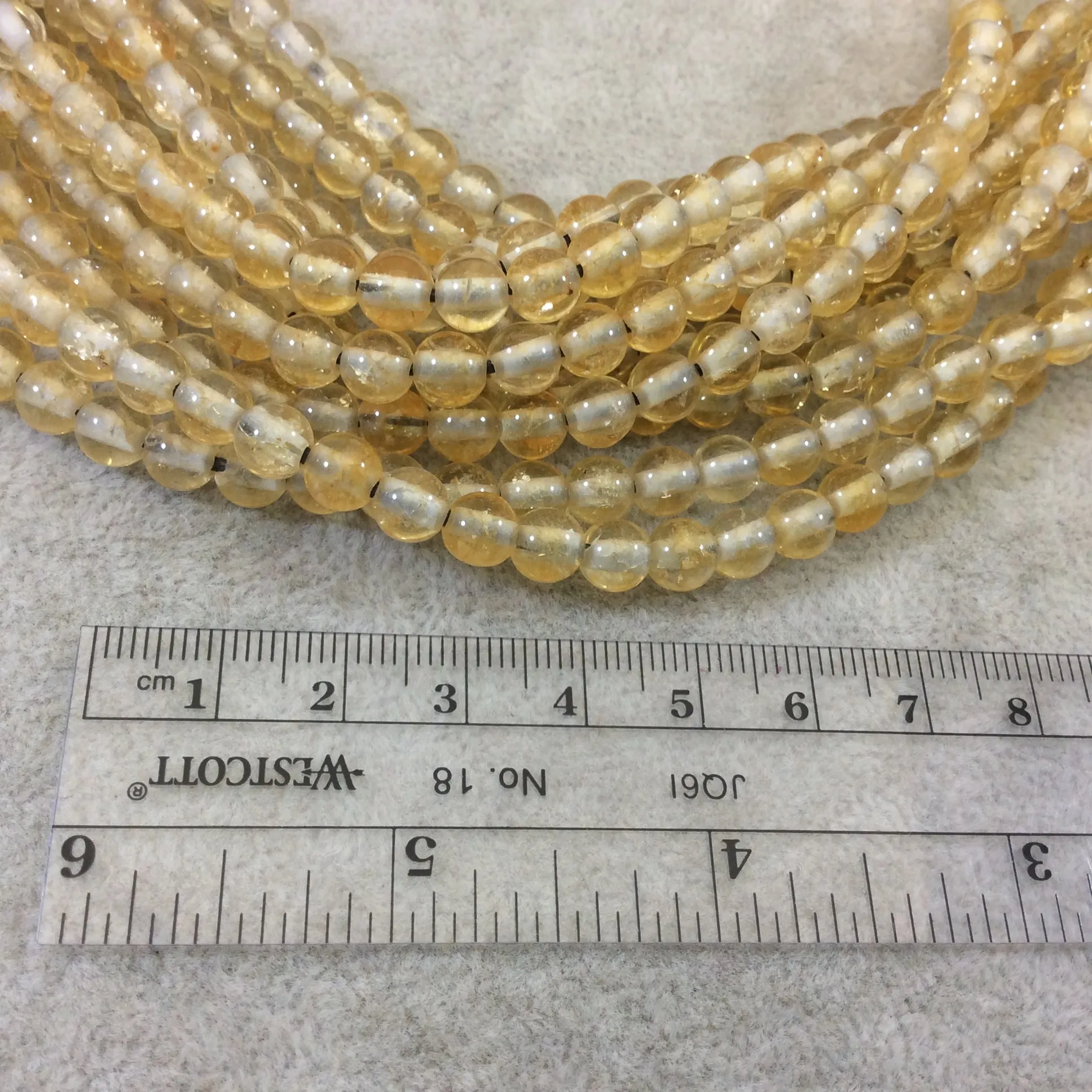 Natural Yellow Citrine Smooth Glossy Round/Ball Shaped Beads With 2mm Holes - 7.5" Strand- LARGE HOLE BEADS