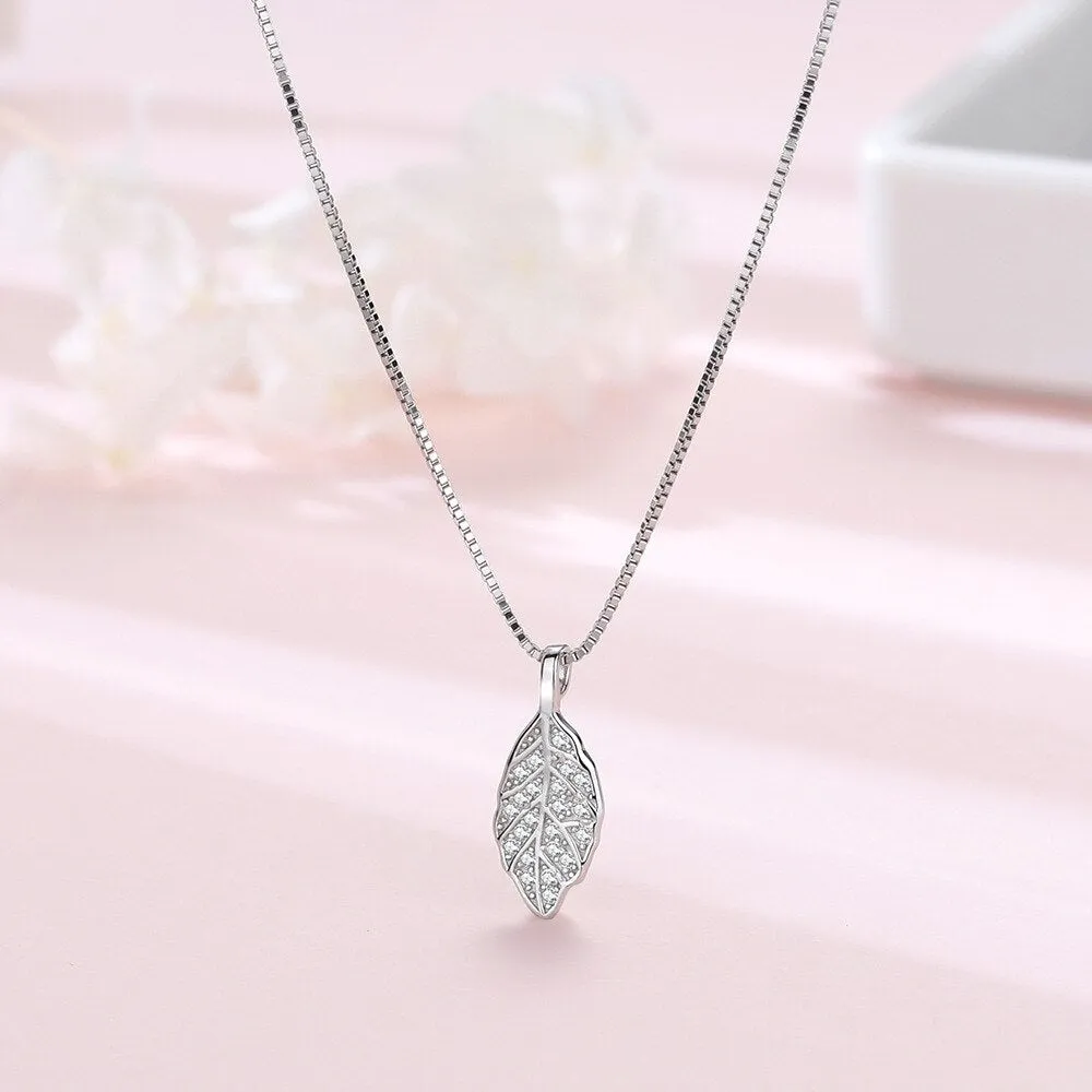 Nature Sparkle Tree Leaf Pendant Necklace