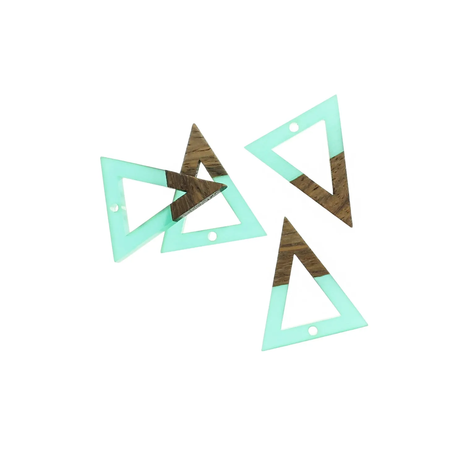 Open Triangle Natural Wood and Turquoise Resin Charm 27mm - WP167