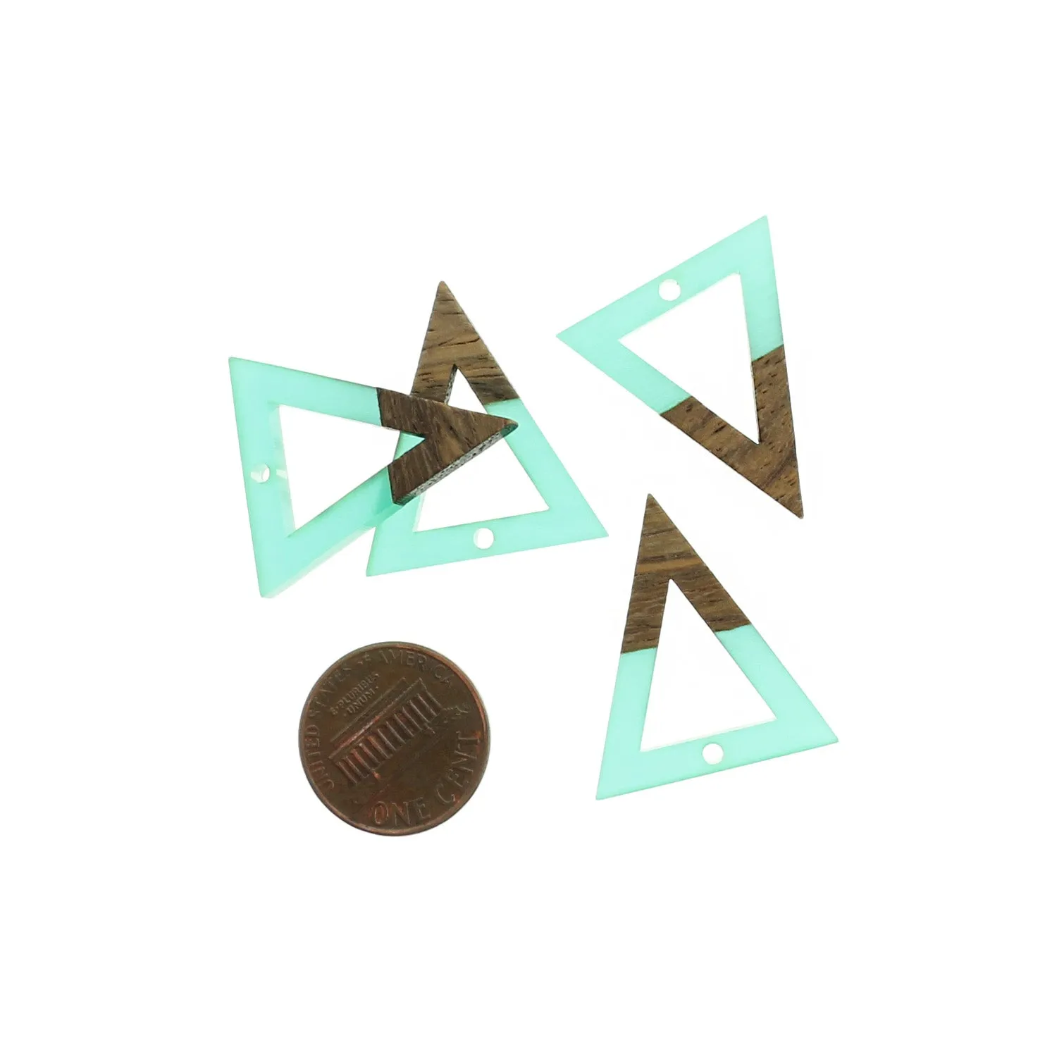 Open Triangle Natural Wood and Turquoise Resin Charm 27mm - WP167