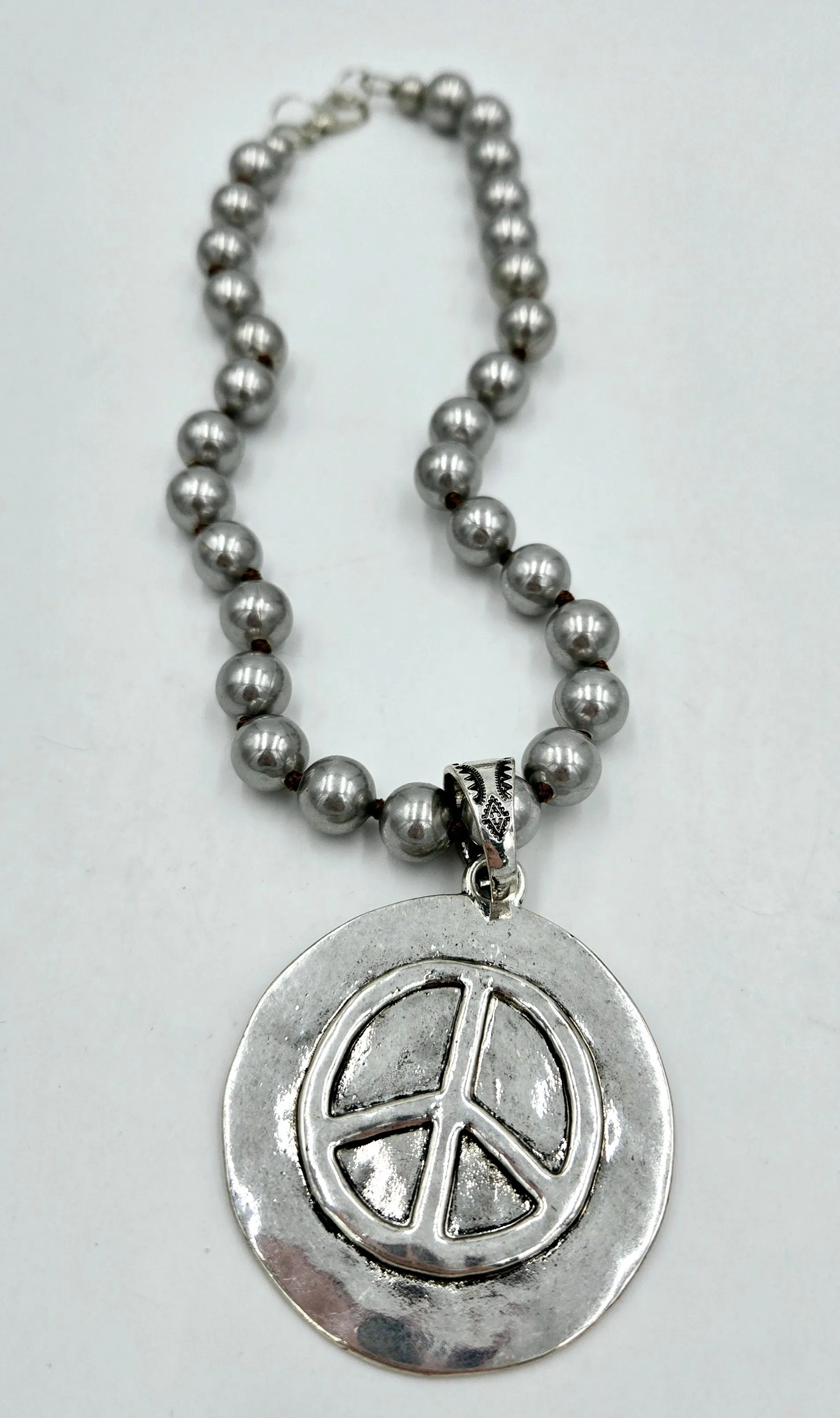Peace Sign Coin Navajo Pearl Necklace