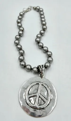 Peace Sign Coin Navajo Pearl Necklace