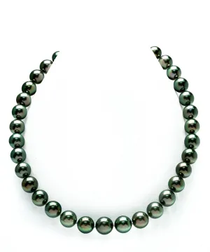 Peacock True Round Tahitian Pearl Necklace, 9.0-11.0mm - AAAA Quality