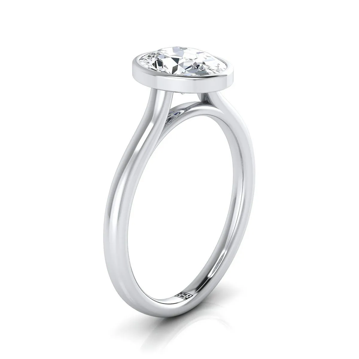 Platinum Oval Peridot Simple Bezel Solitaire Engagement Ring