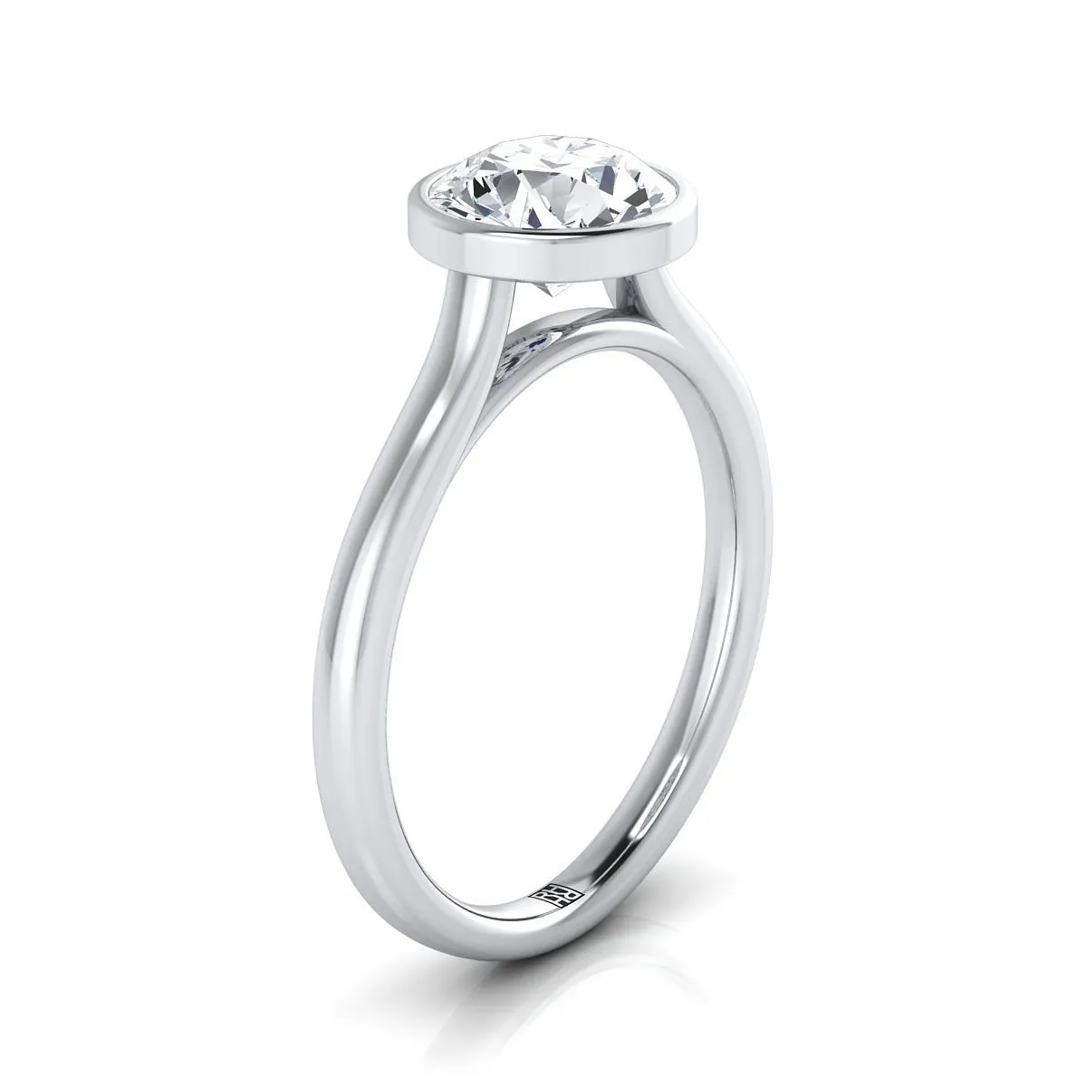 Platinum Round Brilliant Swiss Blue Topaz Simple Bezel Solitaire Engagement Ring