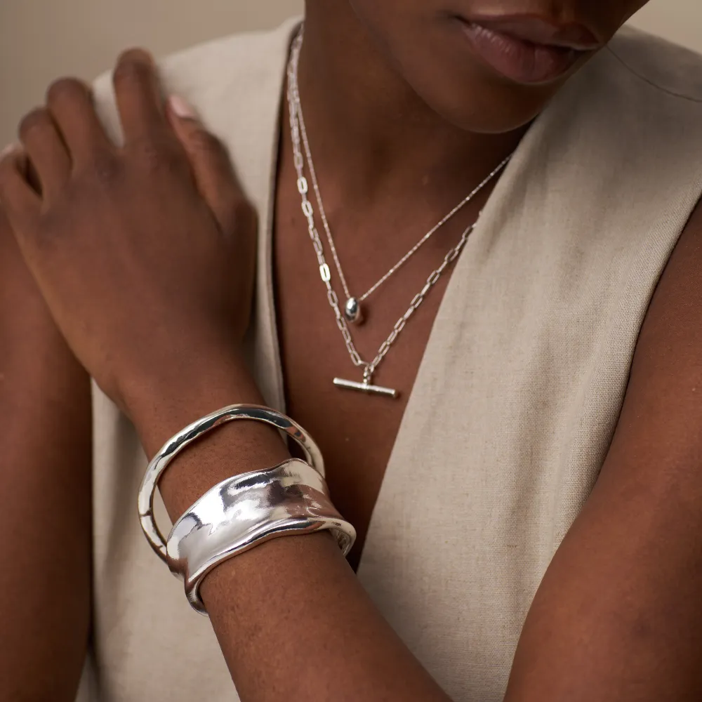 Polished Drop Chain Necklace - Silver