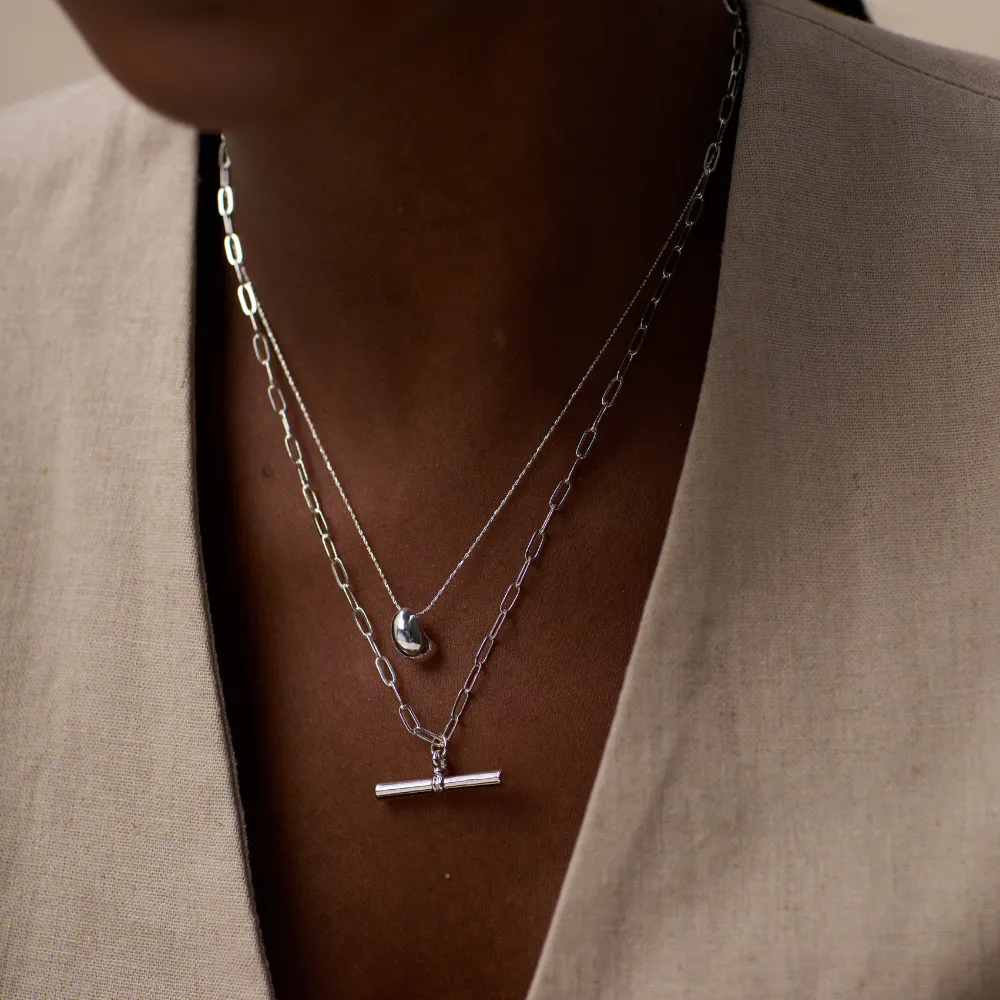 Polished Drop Chain Necklace - Silver