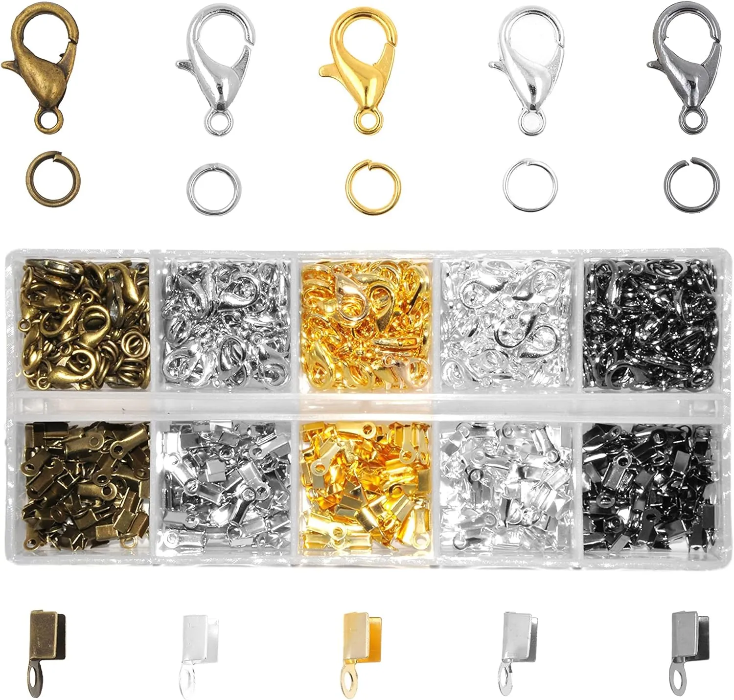 Ribbon Crimps for Jewelry Making, Ribbon Clamps, Fold Over Cord Ends, Jewelry Finding Kit for Bracelets, Bookmarks; by Mandala Crafts