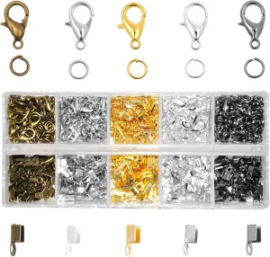 Ribbon Crimps for Jewelry Making, Ribbon Clamps, Fold Over Cord Ends, Jewelry Finding Kit for Bracelets, Bookmarks; by Mandala Crafts