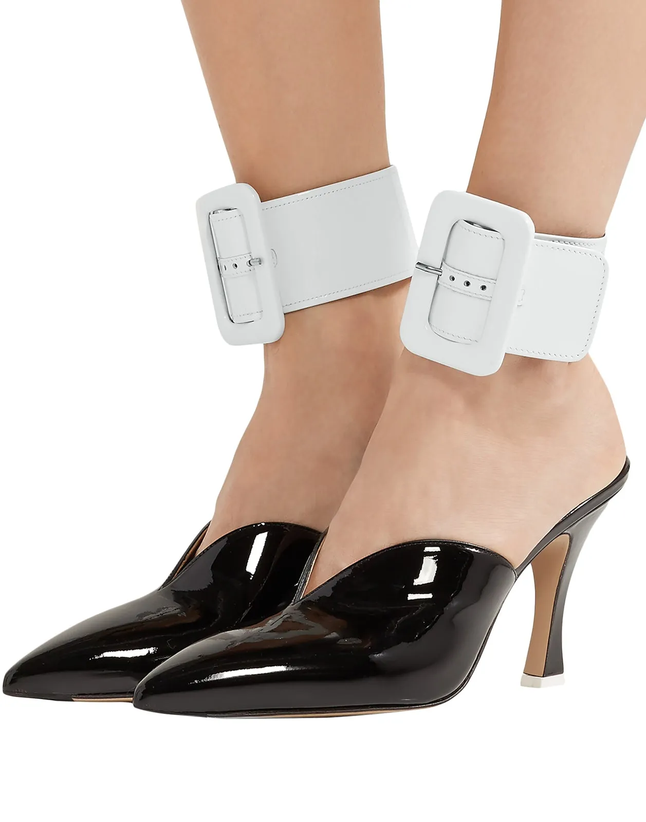RRP €290 ATTICO Patent Leather Anklets / Cuffs Wide Pin Buckle Made in Italy