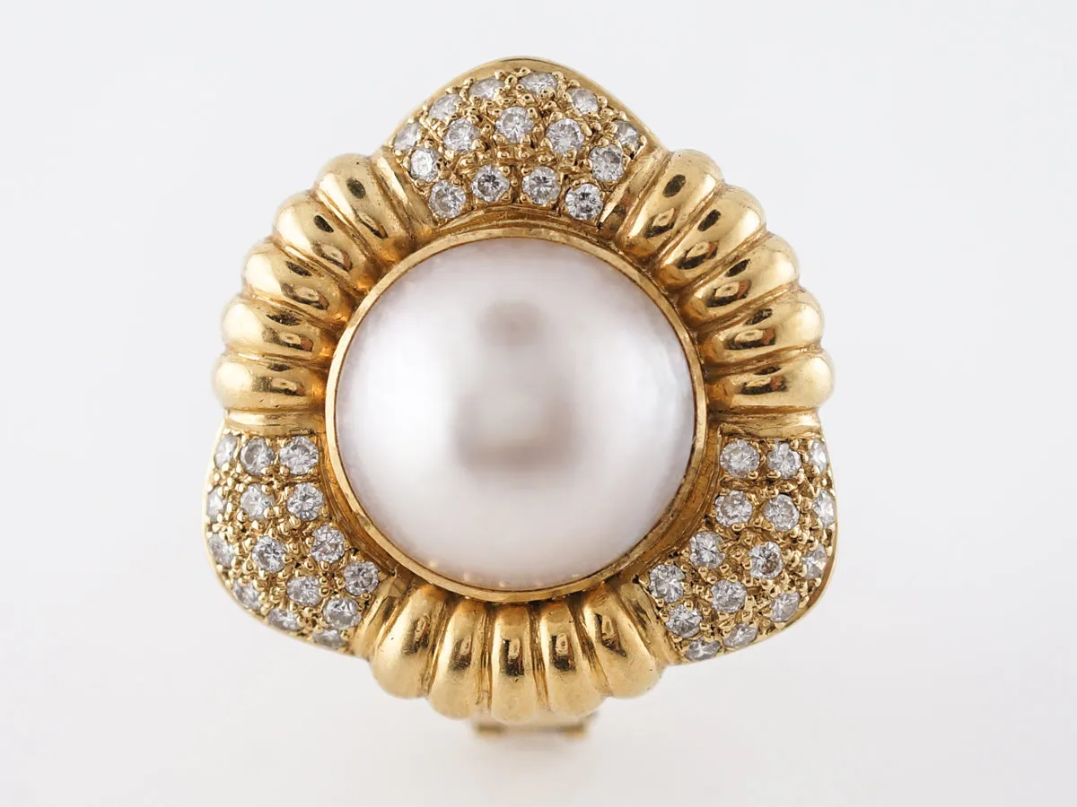 **RTV 1/10/19**Earrings Modern Mabe Pearl & 1.35 Round Brilliant Cut Diamonds in 18K Yellow Gold
