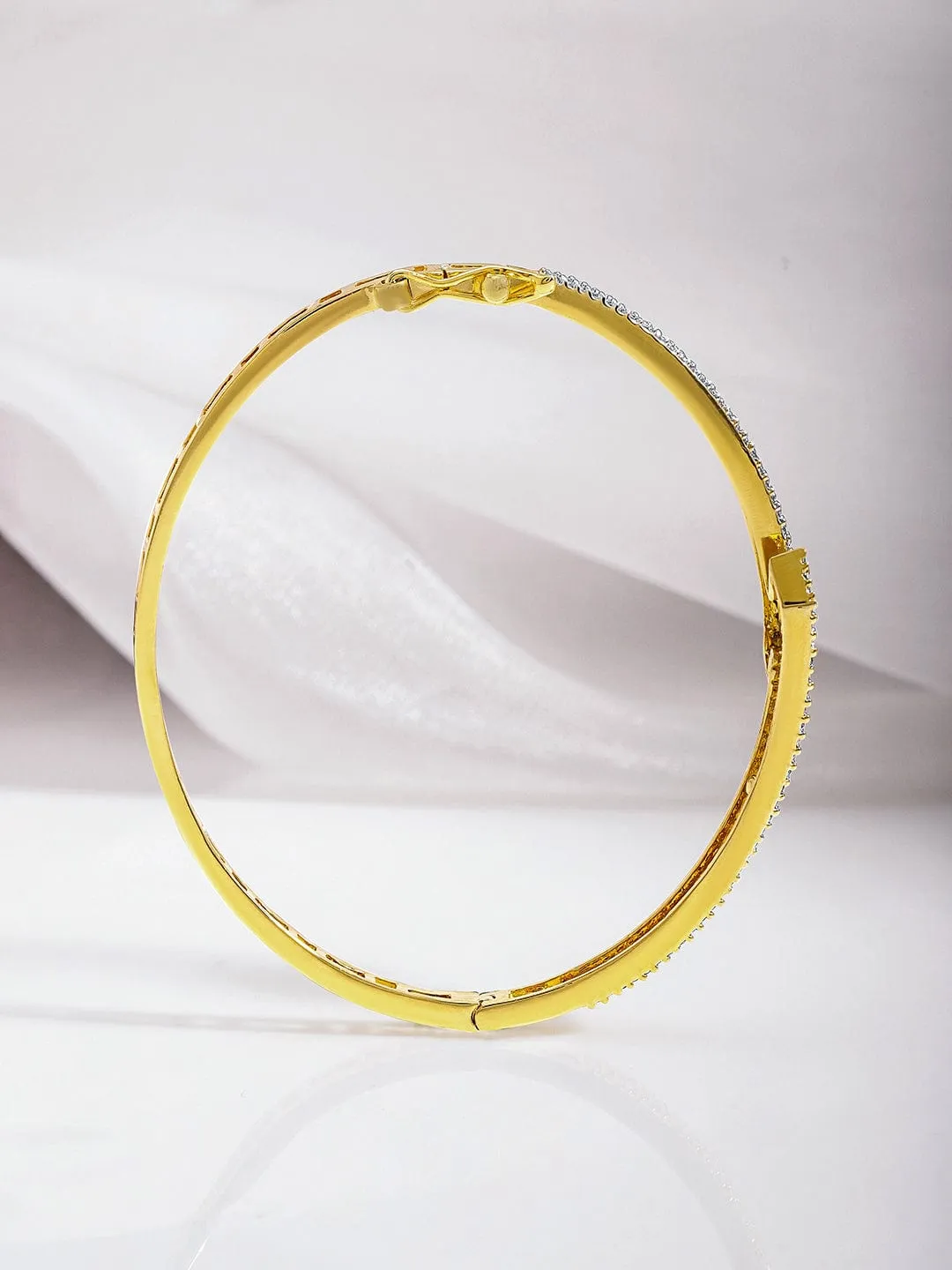 Rubans Dual Tone 22K Gold & Silver Plated Sparkling Zirconia Studded Openable Bangle-Style Bracelet