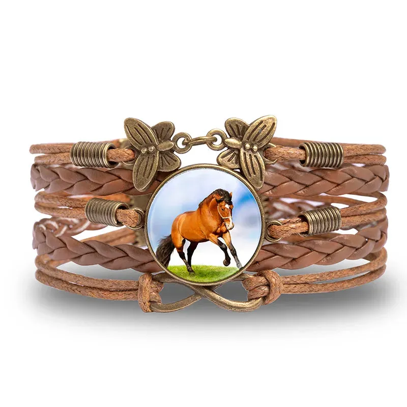 Running Bay Horse Braided Infinity Leather Bracelet