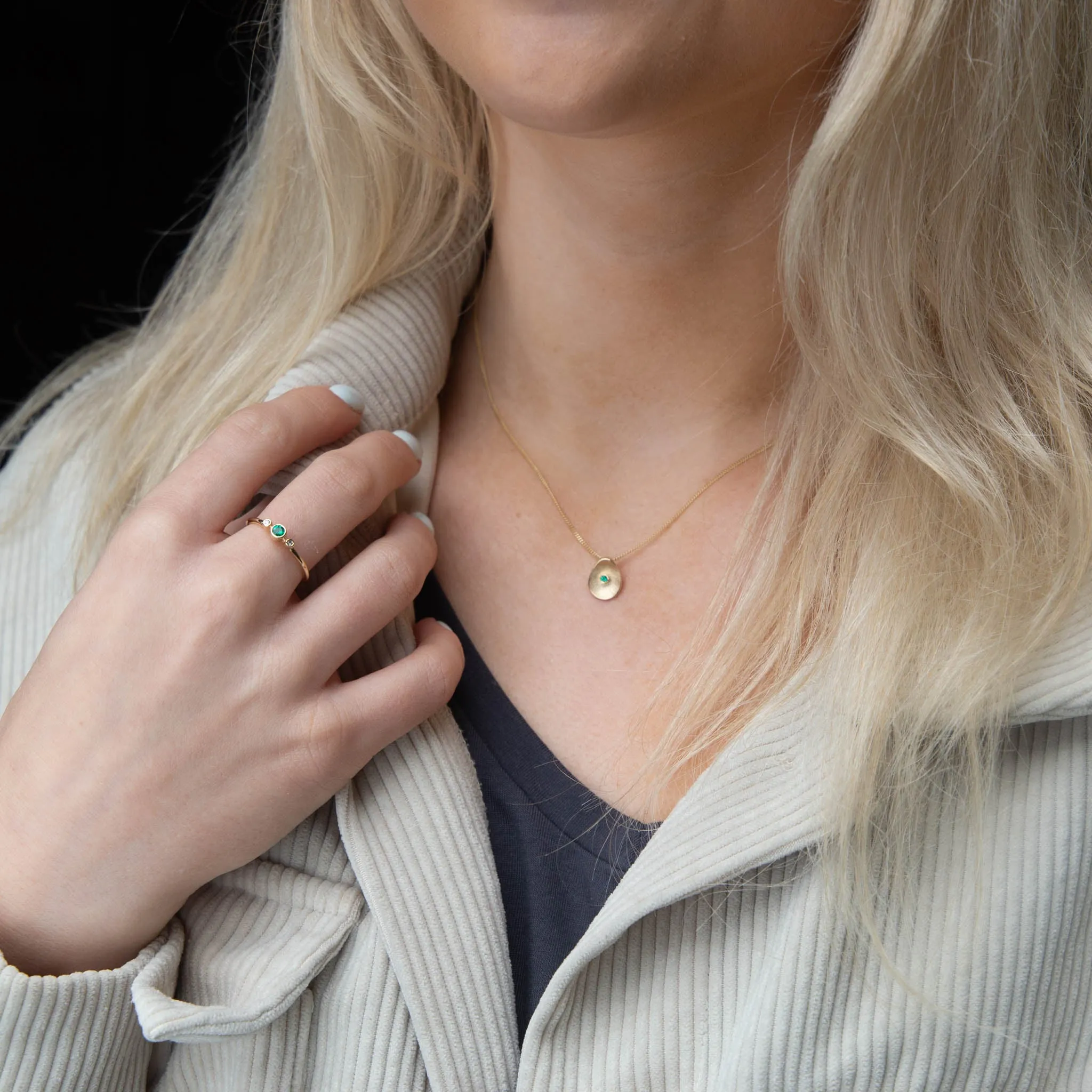 Sea Buttons April Birthstone Solid Gold Diamond Pendant