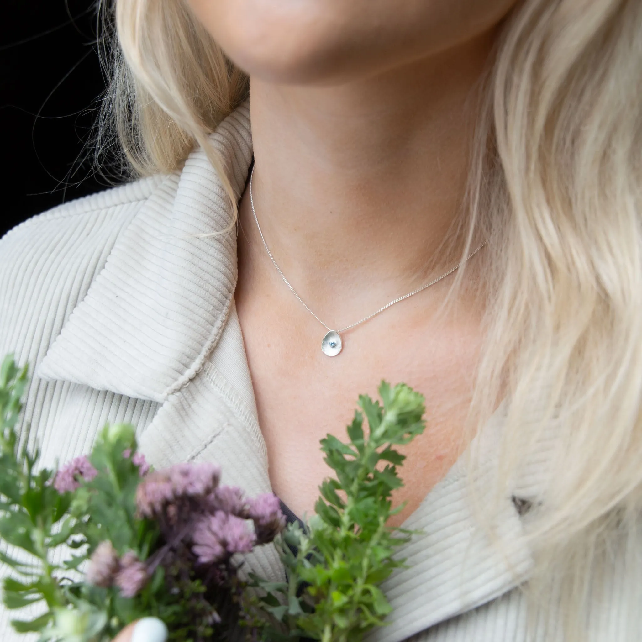 Sea Buttons August Birthstone Silver Peridot Pendant