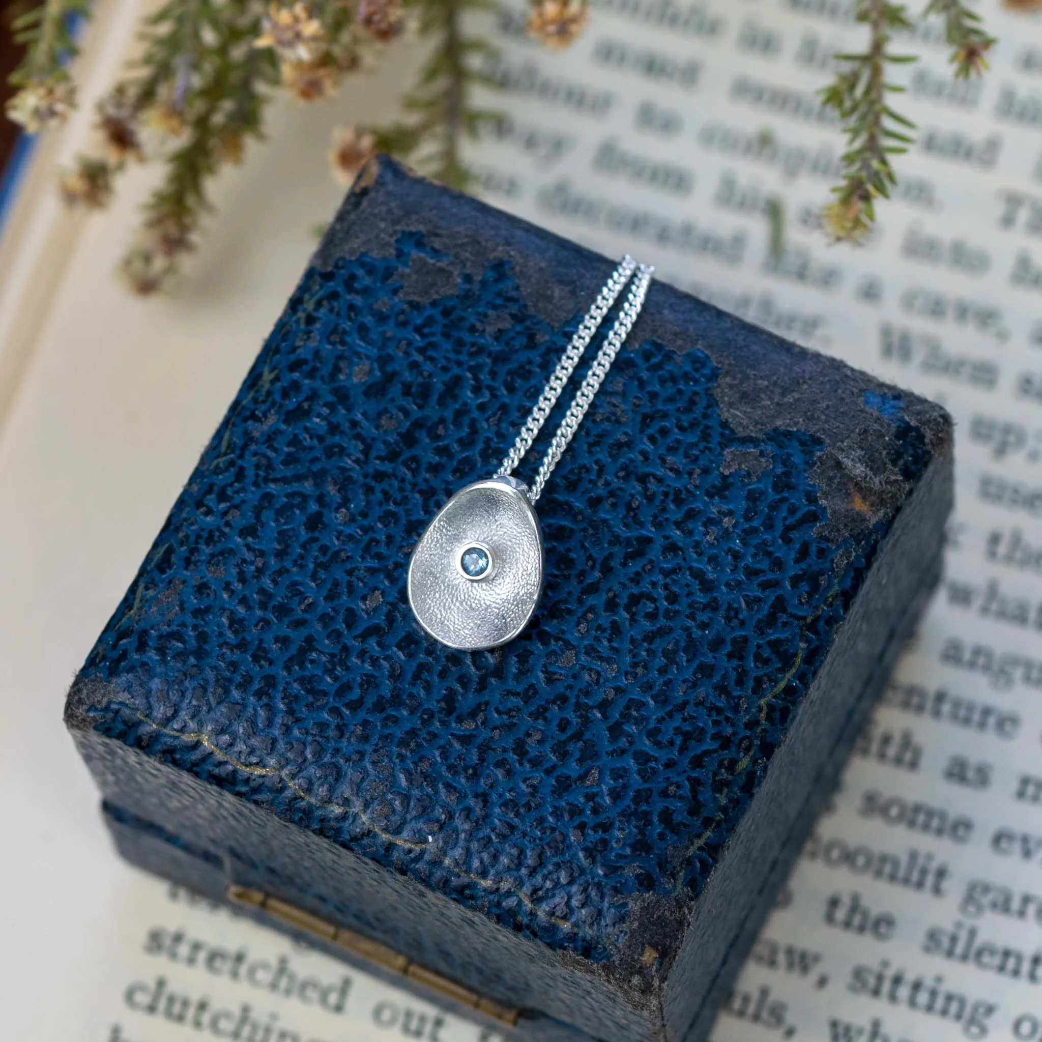Sea Buttons March Birthstone Silver Aquamarine Pendant
