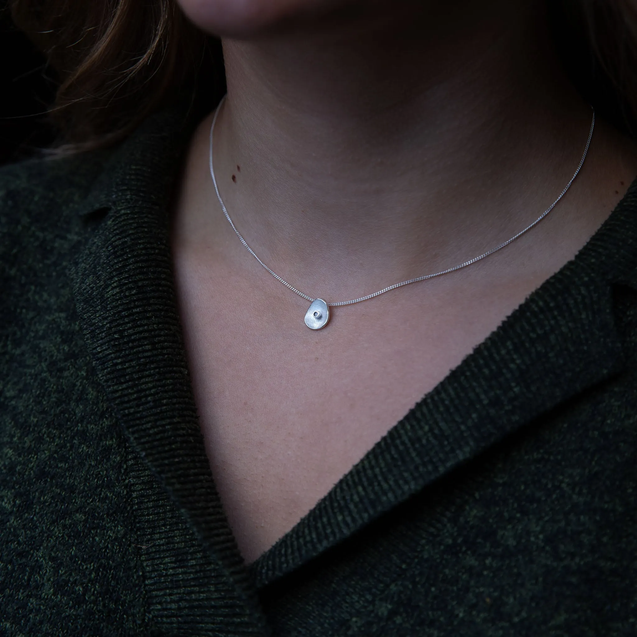 Sea Buttons September Birthstone Silver Blue Sapphire Pendant