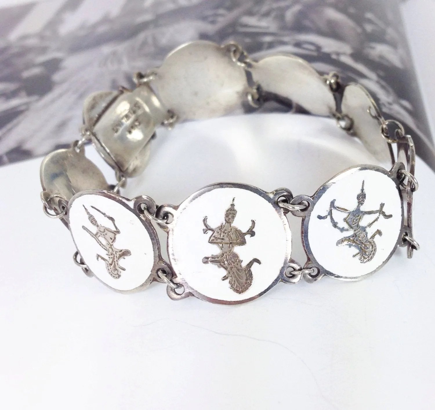 Siam Thai Goddess White Enamel Bracelet