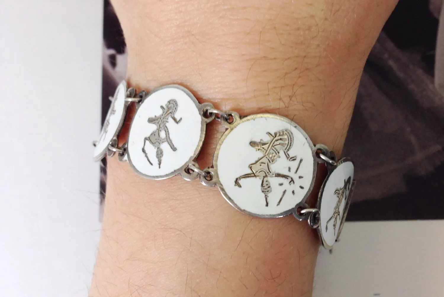 Siam Thai Goddess White Enamel Bracelet
