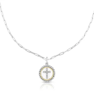 Silver & 18K Gold Cross Medallion Necklace