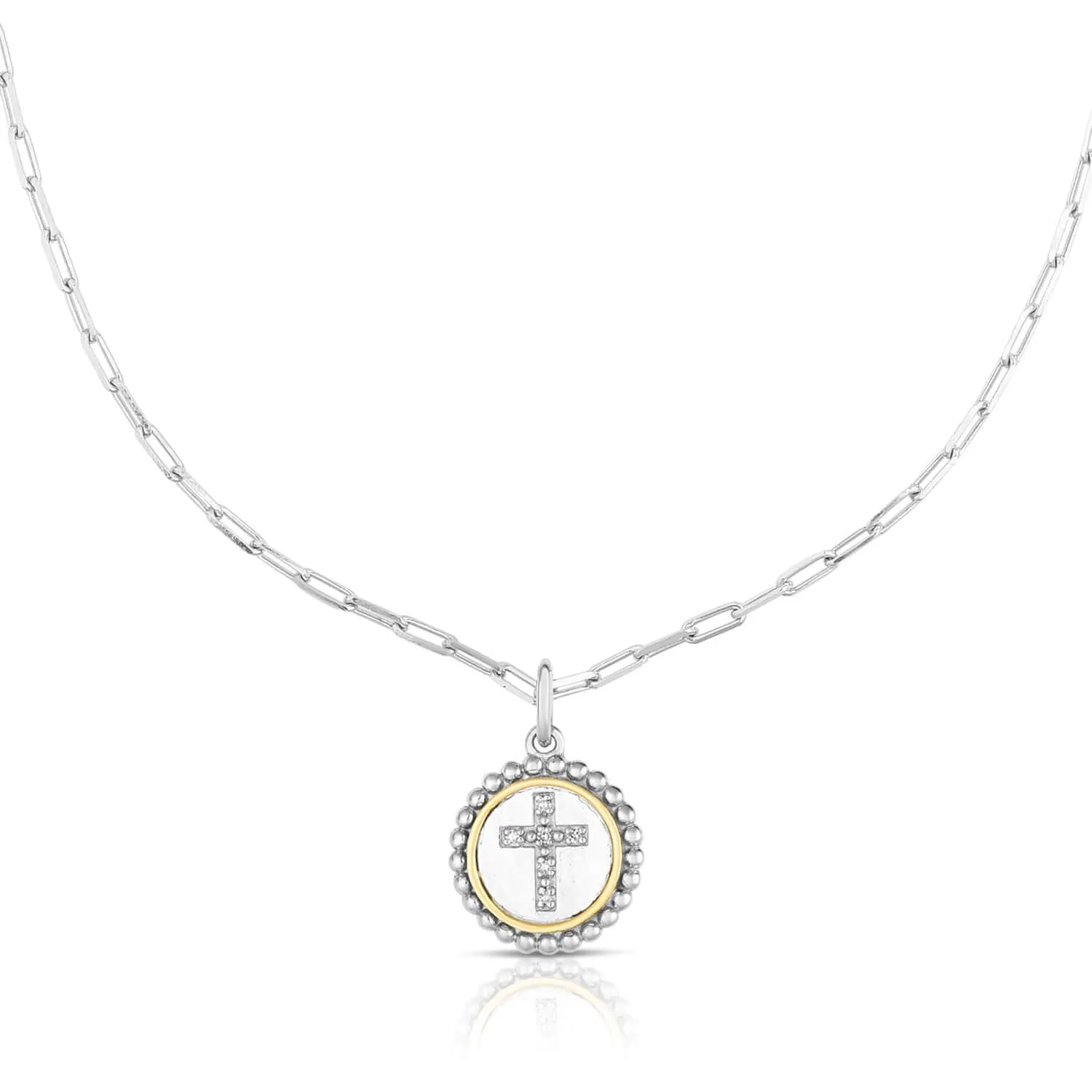 Silver & 18K Gold Cross Medallion Necklace