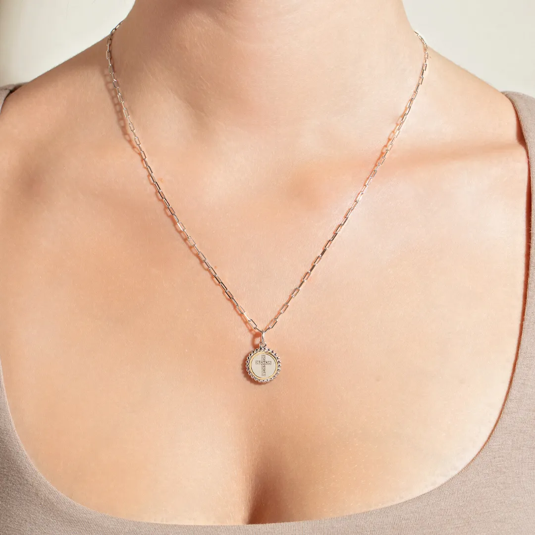 Silver & 18K Gold Cross Medallion Necklace