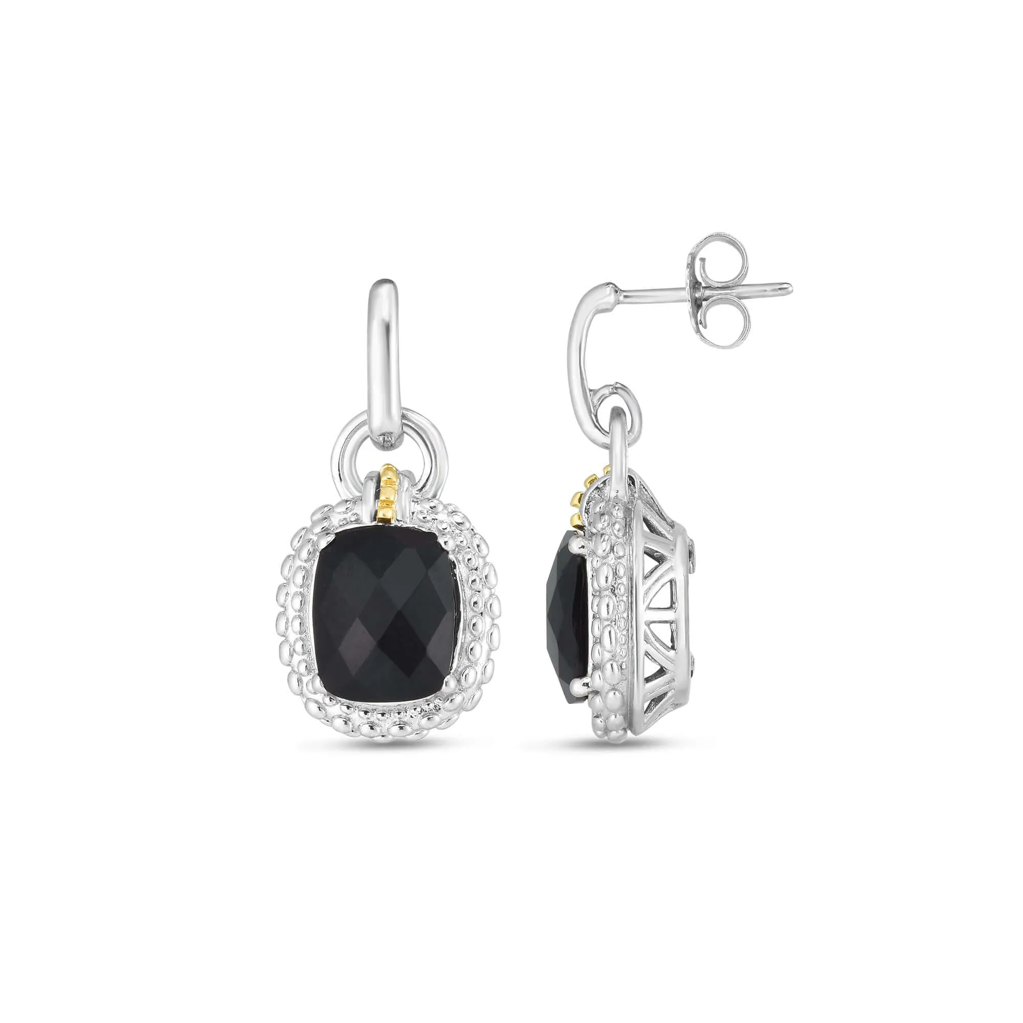 Silver & 18K Gold Onyx Drop Earrings