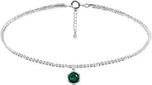 Silver Anklets for Women 925, Adjustable Womens Anklets Waterproof, Sterling Jewelry (Green Diamond)