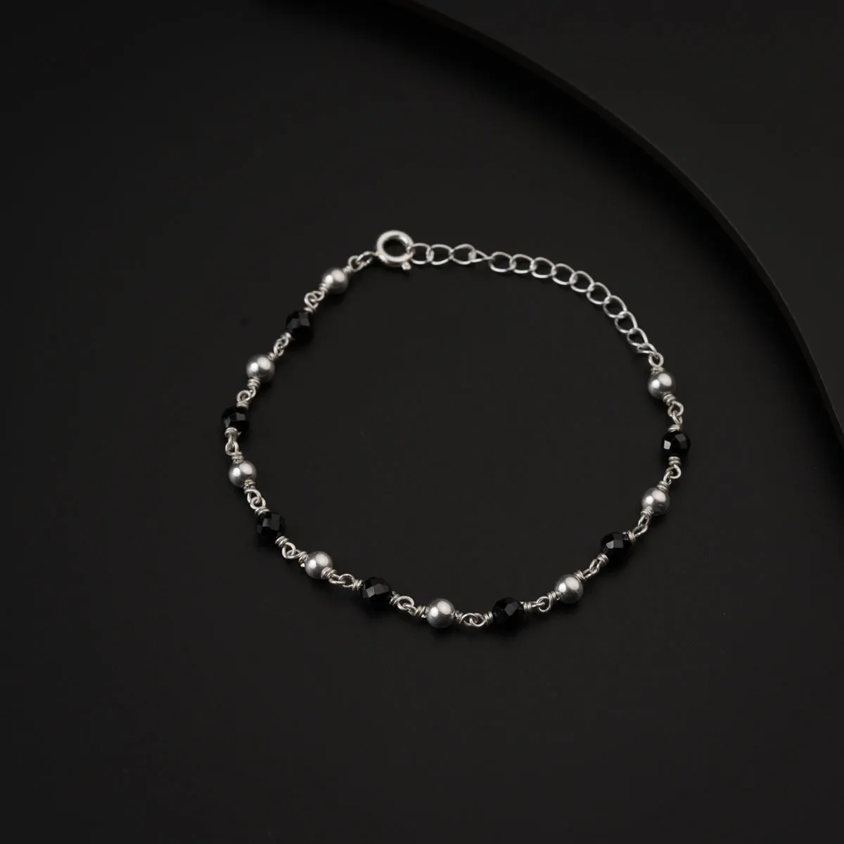 Silver Bracelet Black Spinel & Silver Beads