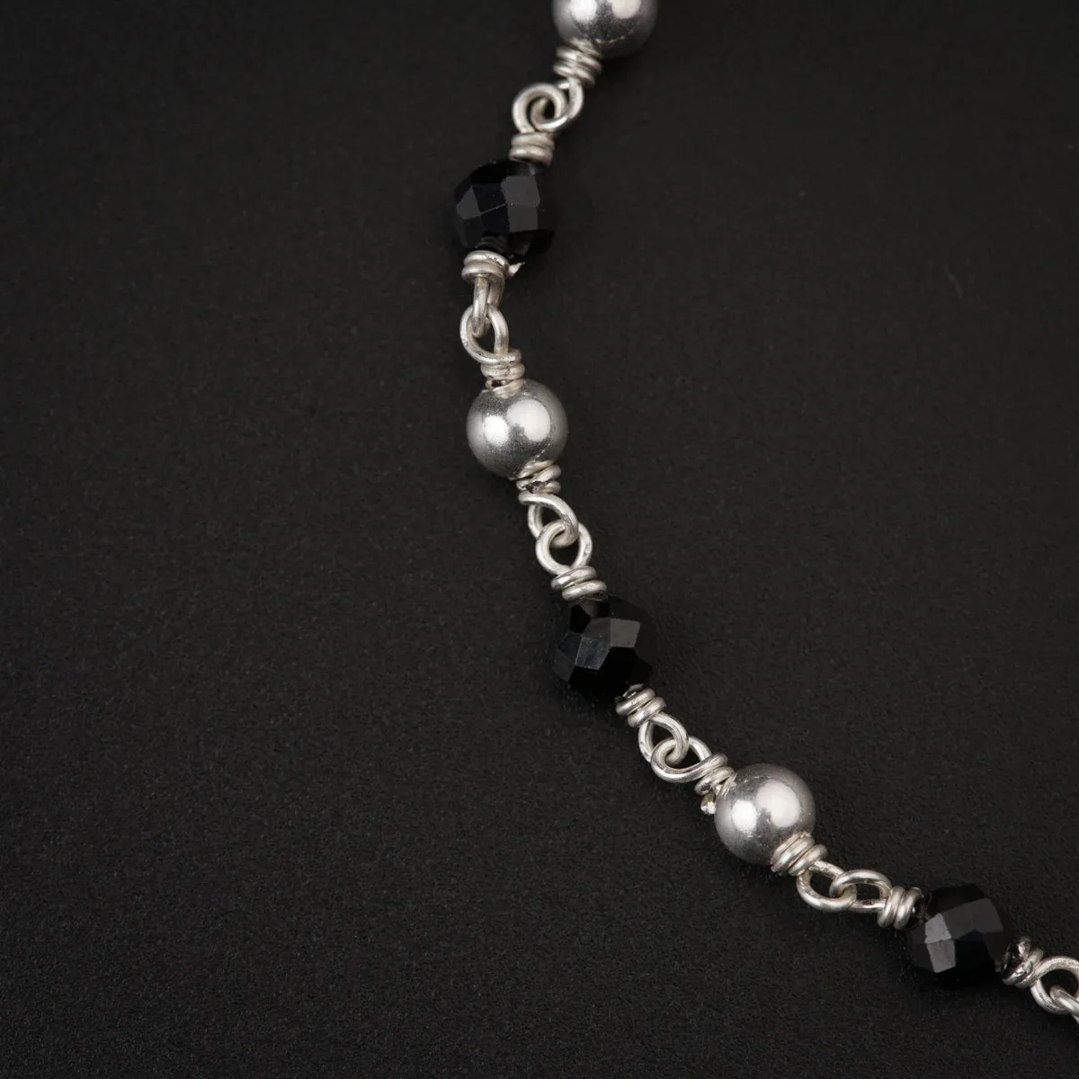 Silver Bracelet Black Spinel & Silver Beads