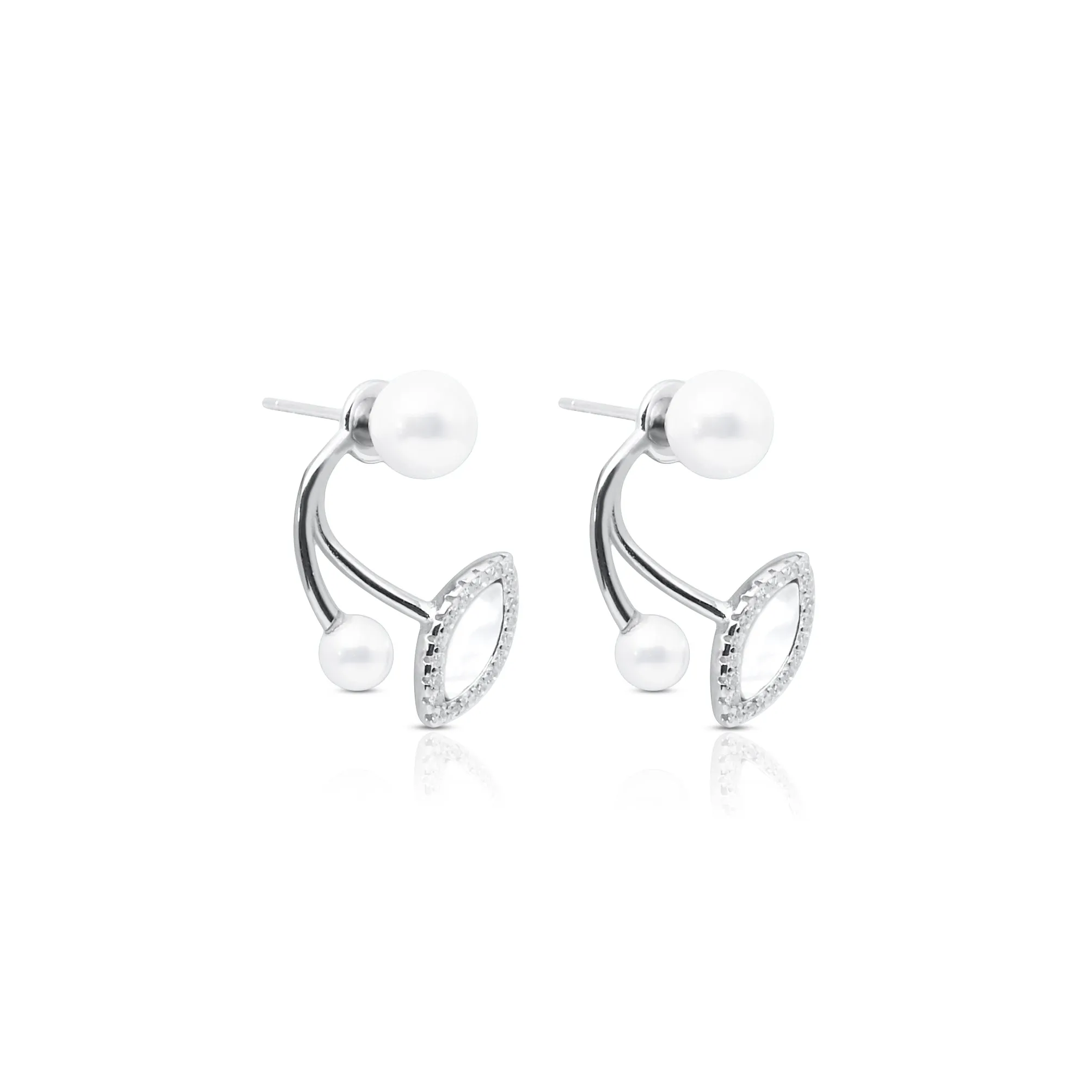 Silver Earrings with Eye Shape and Beautiful White Moti.