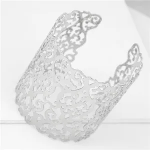 Silver Hollow Floral Wide Bangle