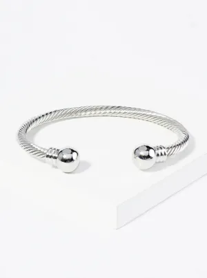 Silver Rope Textured Classic Open Bangle Bracelet