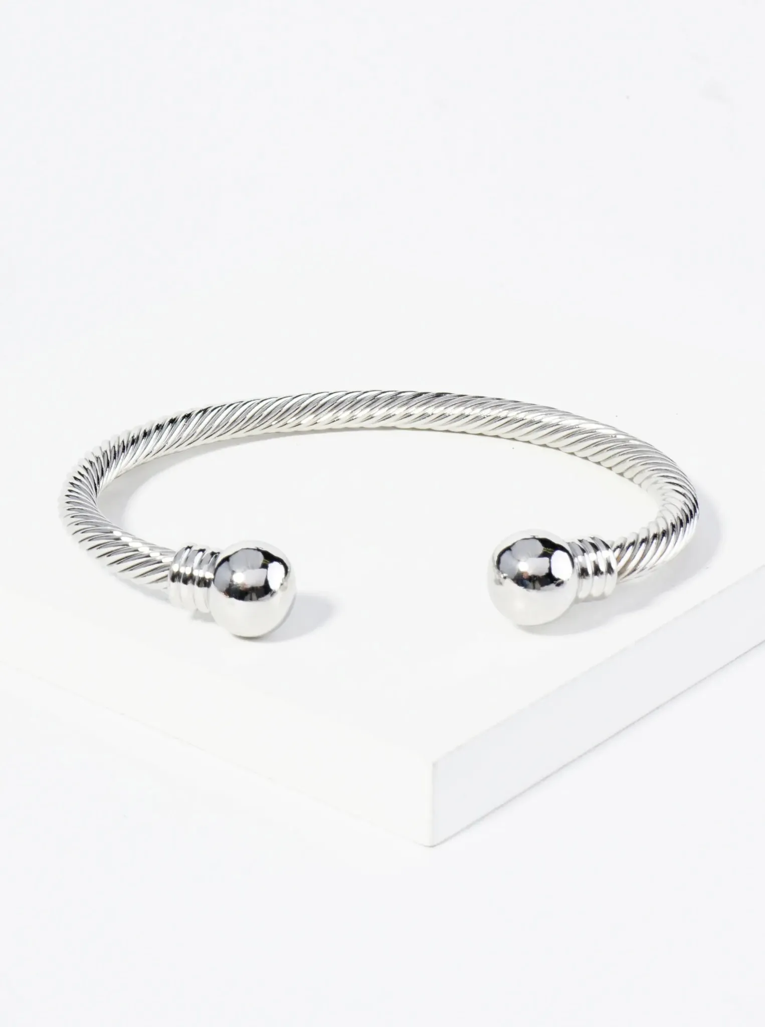 Silver Rope Textured Classic Open Bangle Bracelet