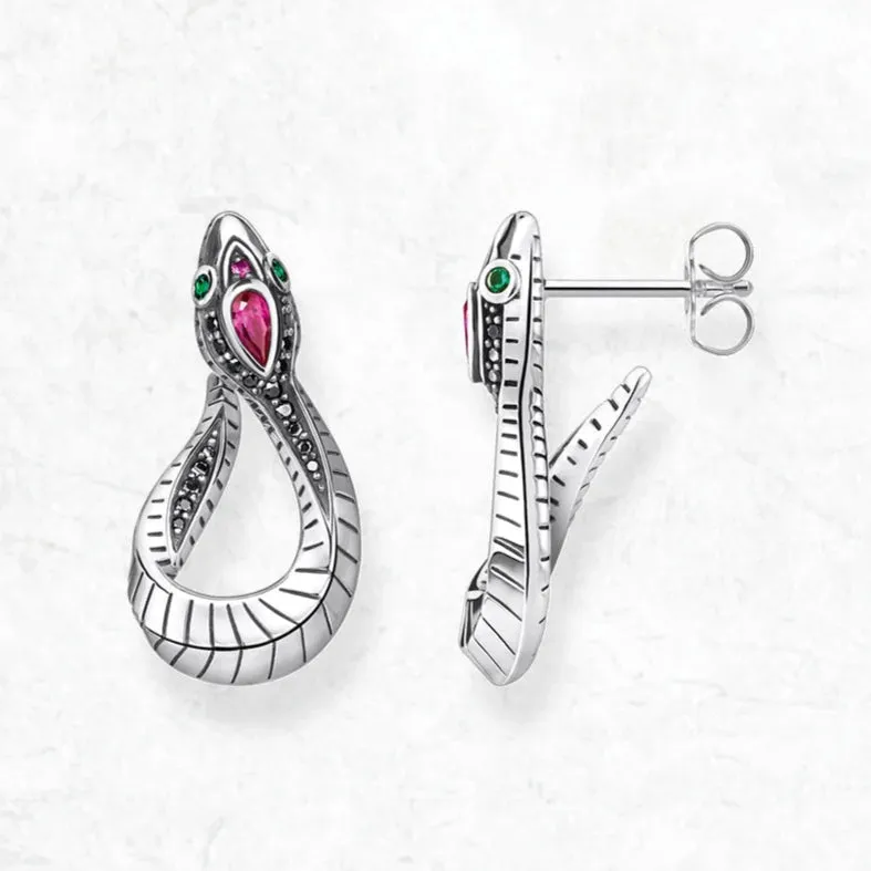 Silver Snake Hoop Earrings