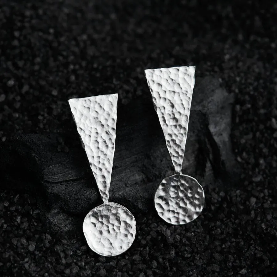 Silver Triangle Dot Earrings - Partywear