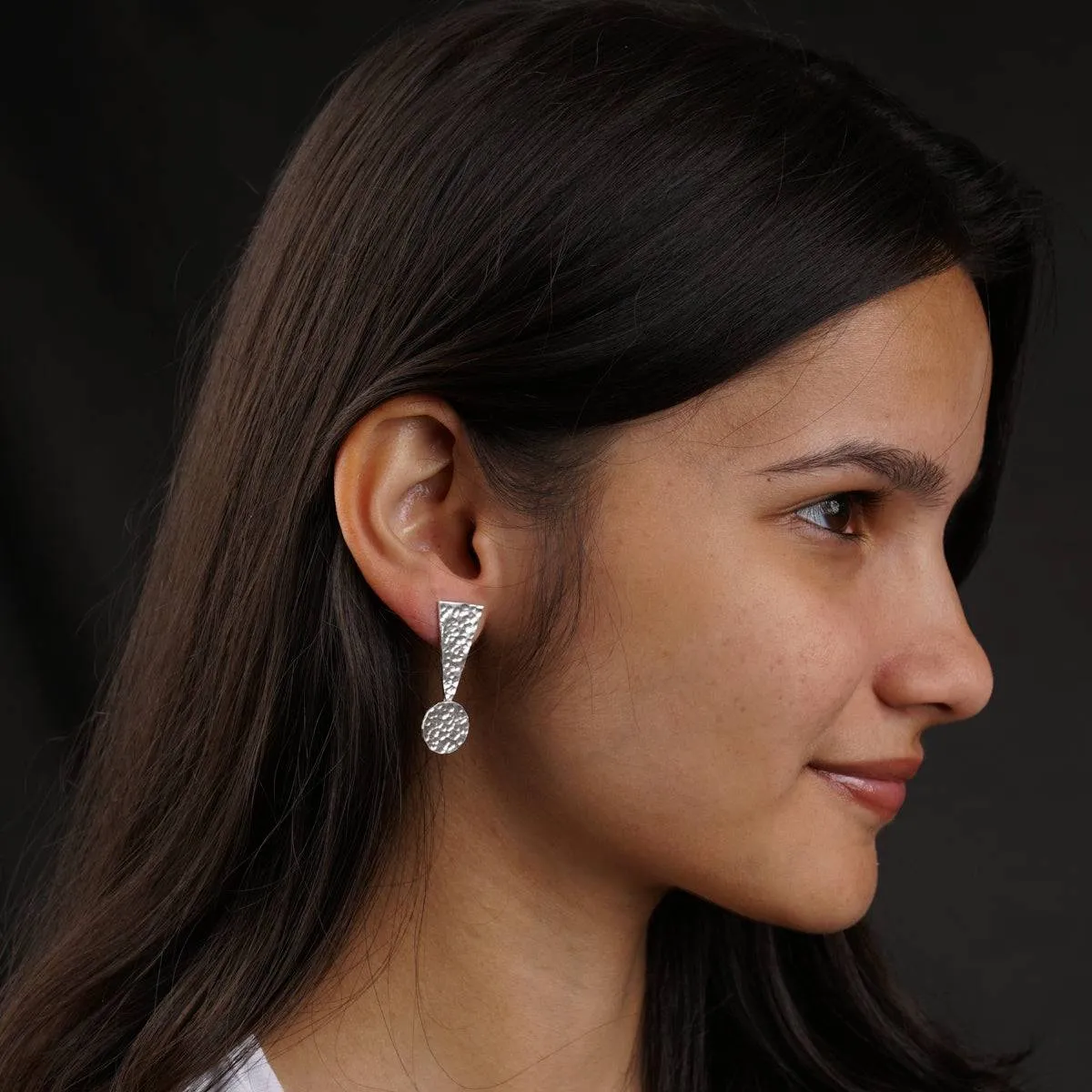 Silver Triangle Dot Earrings - Partywear