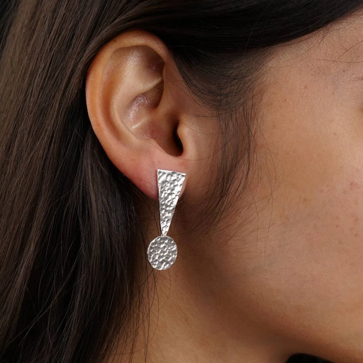 Silver Triangle Dot Earrings - Partywear
